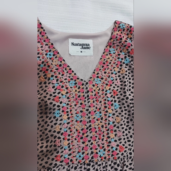 Savanna Jane Leopard Tiered Ruffle Embroidered Babydoll Dress Size M - Picture 6 of 12
